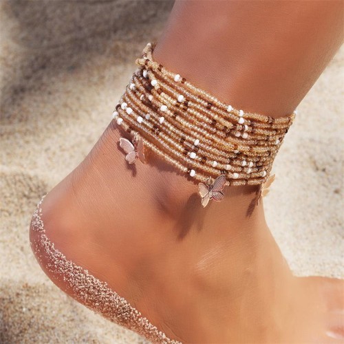 occidental style  Bohemian style handmade beads butterfly Anklet woman  wind Anklet set