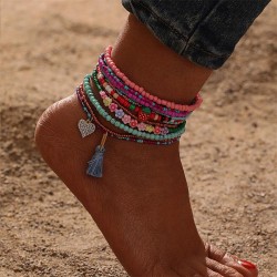  wind Anklet set  handmade weave beads Anklet  love tassel pendant Anklet