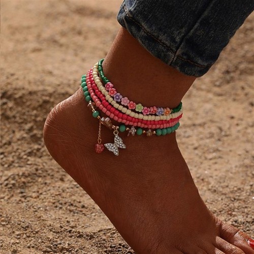  handmade weave beads butterfly flowers Anklet  summer wind Anklet set