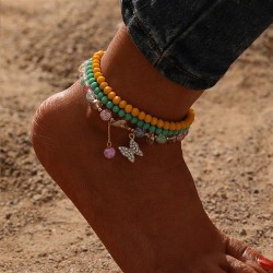 handmade weave glass crystal beads Anklet  wind Anklet set  butterfly pendant ..