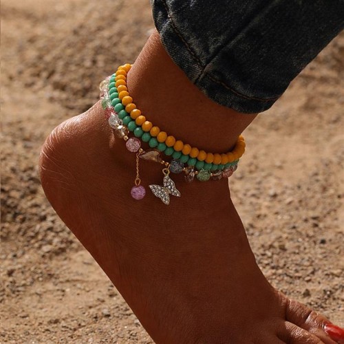 handmade weave glass crystal beads Anklet  wind Anklet set  butterfly pendant Anklet