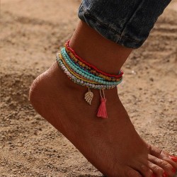  wind Anklet set  handmade weave beads Anklet  Pearl wings tassel pendant Ankl..