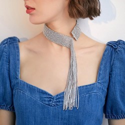 occidental style personality exaggerating fully-jewelled tassel long necklace ..