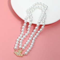 all-Purpose Double layer high Pearl necklace woman summer buckle short style c..