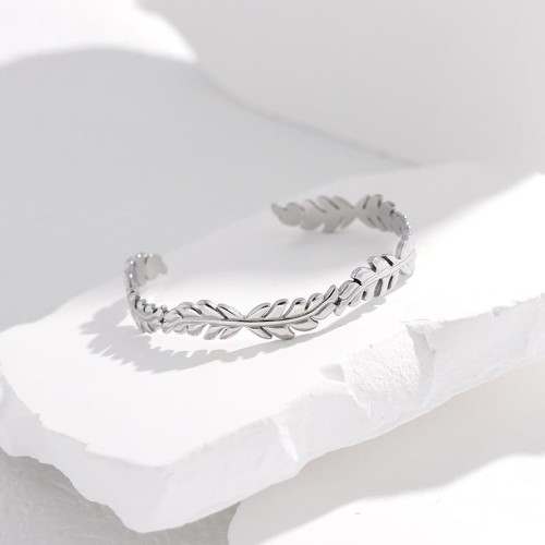 occidental style leaves opening titanium steel bangle woman creative stainless steel gilded