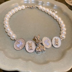  big enamel rabbit Pearl necklace occidental style exaggerating atmospheric cl..