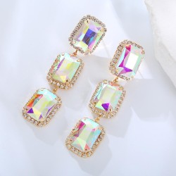 occidental style fashion diamond zircon gem ear stud long square crystal earri..