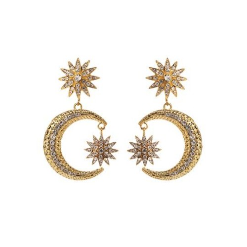 occidental style fashion exaggerating personality earrings woman Alloy star Moon ear stud super Rhinestone retr