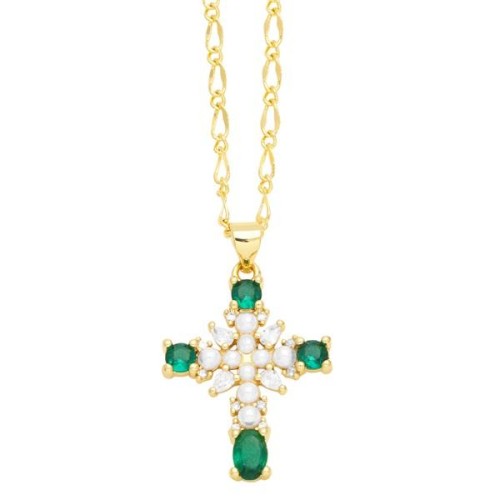 occidental style embed Pearl cross necklaceins samll clavicle chain temperament all-Purposenku