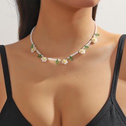 small fresh crystal flowers beads necklace woman  summer color sweet samll cla..