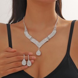 bright fully-jewelled drop Rhinestone necklace earrings set bride married temp..