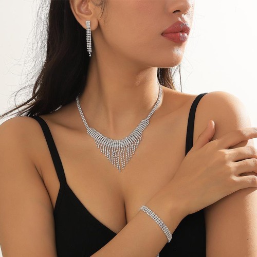   occidental style fashion claw chain Rhinestone tassel necklace earrings bracelet set