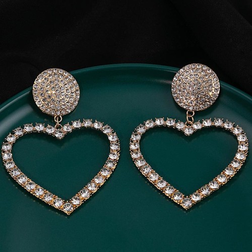 silver occidental style exaggerating big love earrings  hollow Peach heart fully-jewelled Earring personality 