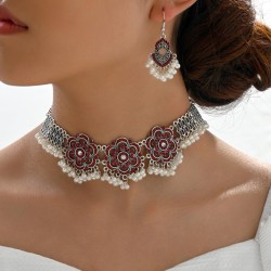 occidental style fashion concise Metal retro flash diamond rose Pearl two neck..