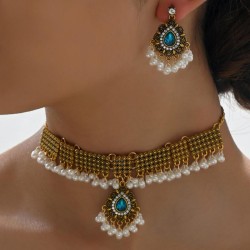 occidental style fashion concise Metal retro drop Pearl two necklace earrings ..