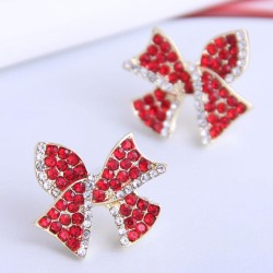 Korean style fashion Metal concise flash diamond bow personality temperament e..