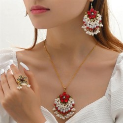 occidental style fashion concise shine accessories Pearl three necklace earrin..