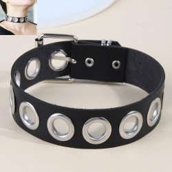fashion concise uniqueO Word circle blackPU leather concise lady necklace