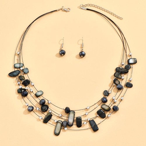 fashion concise crystal Shells mixing multilayer temperament woman necklace  earrings