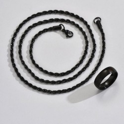60cm stainless steel black establishment twisted man necklace surface ring set