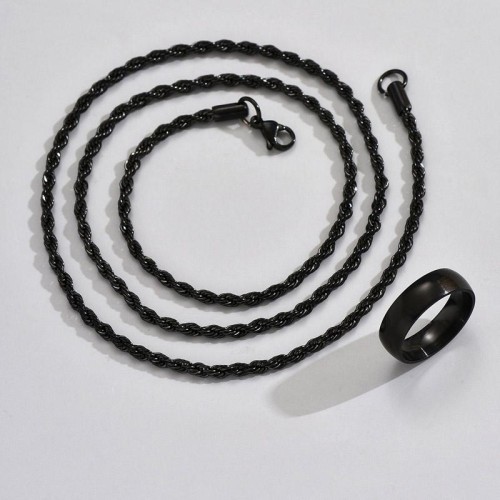 60cm stainless steel black establishment twisted man necklace surface ring set