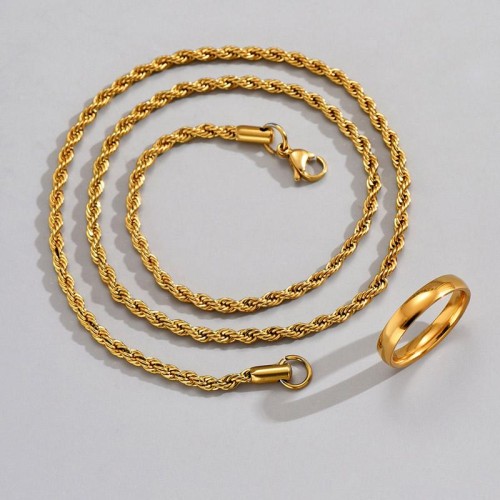 50cm stainless steel gold establishment twisted man necklace surface ring set