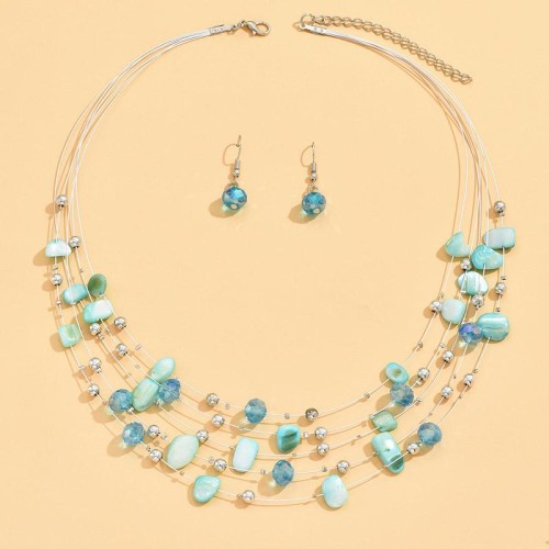 fashion concise crystal Shells mixing multilayer temperament woman necklace  earrings
