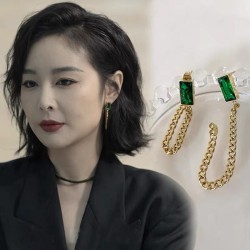  big same style silver gem earrings style two diamond Metal chain tassel Earri..