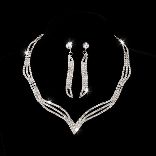  claw chain Rhinestone bride set earrings necklace  zircon drop necklace earring