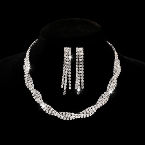 occidental style claw chain Rhinestone necklace earrings set  crystal diamond bride set woman