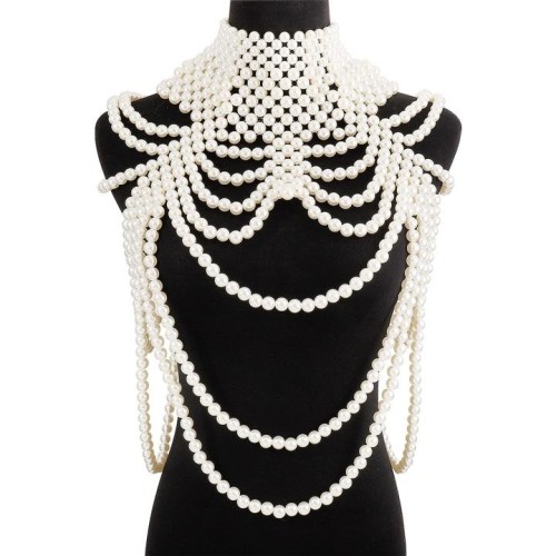 occidental style lady elegant multilayer Pearl chain  exaggerating beads weave retro chain