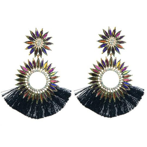 occidental style wind fashion exaggerating earrings Round sun flower colorful diamond tassel Earring high Bohem