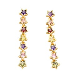 occidental style personality retro color zircon Five-pointed star tassel earri..