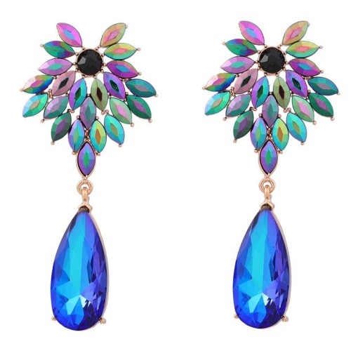  fully-jewelled flowers earrings Alloy diamond Earring occidental style exaggerating drop Acrylic earring