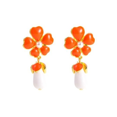 silver fashion elegant Alloy flowers Pearl earrings occidental style Bohemia exaggerating temperament enamel E