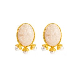 silver Oval Pearl earrings retro high ear stud temperament palace wind Tyrant ..