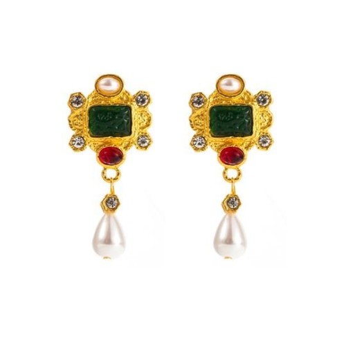 occidental style fashion retro trend Alloy diamond embed Pearl earring medium gold earrings diamond Round long 