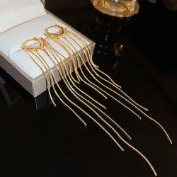  gold drop long style tassel buckle fashion high earrings Metal temperament Ea..