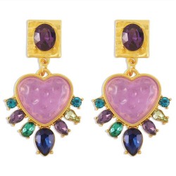E mediumvintage color earrings  Rhinestone resin love earring geometry palace ..