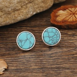 high personality occidental style Round blue turquoise earrings Earring
