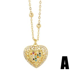  Zirconium personality love pendant embed colorful diamond heart-shaped neckla..