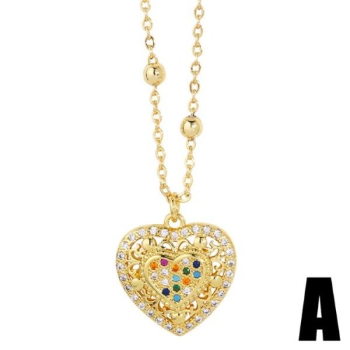  Zirconium personality love pendant embed colorful diamond heart-shaped necklace clavicle chainnkb