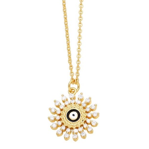 occidental style fashion bronze gilded fully-jewelled sun flower eyes pendant necklacenkq