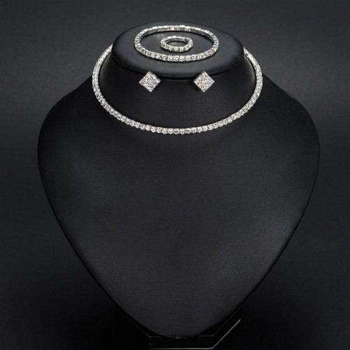 occidental style fashion necklace earrings ring bangle four hollow diamond circle pattern