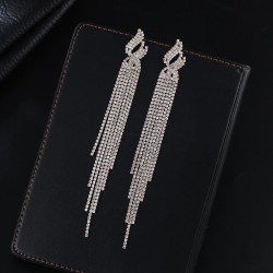   Rhinestone geometry long style tassel earrings Street Snap bride atmospheric..