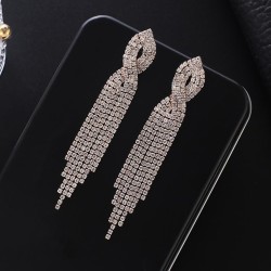 occidental style  Rhinestone long style tassel earrings bride stage atmospheri..