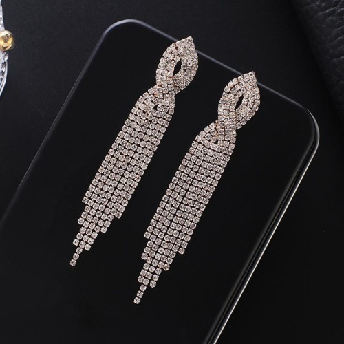 occidental style  Rhinestone long style tassel earrings bride stage atmospheric EarringE