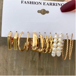  Metal earrings high circle square geometry earrings retro Pearl earringsearri..