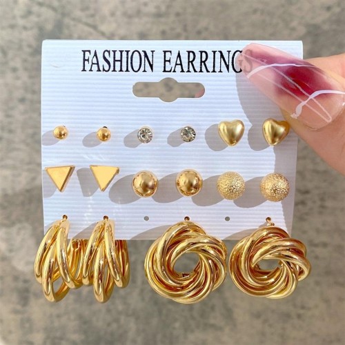 Earrings occidental style Metal circle earrings set creative personality love ear stud woman