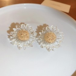 silver transparent flowers earrings Korea small fresh fashion personality ear ..